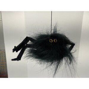 Vintage 1985 Heartline Fuzzy Black Hanging Halloween Spider Plush With String